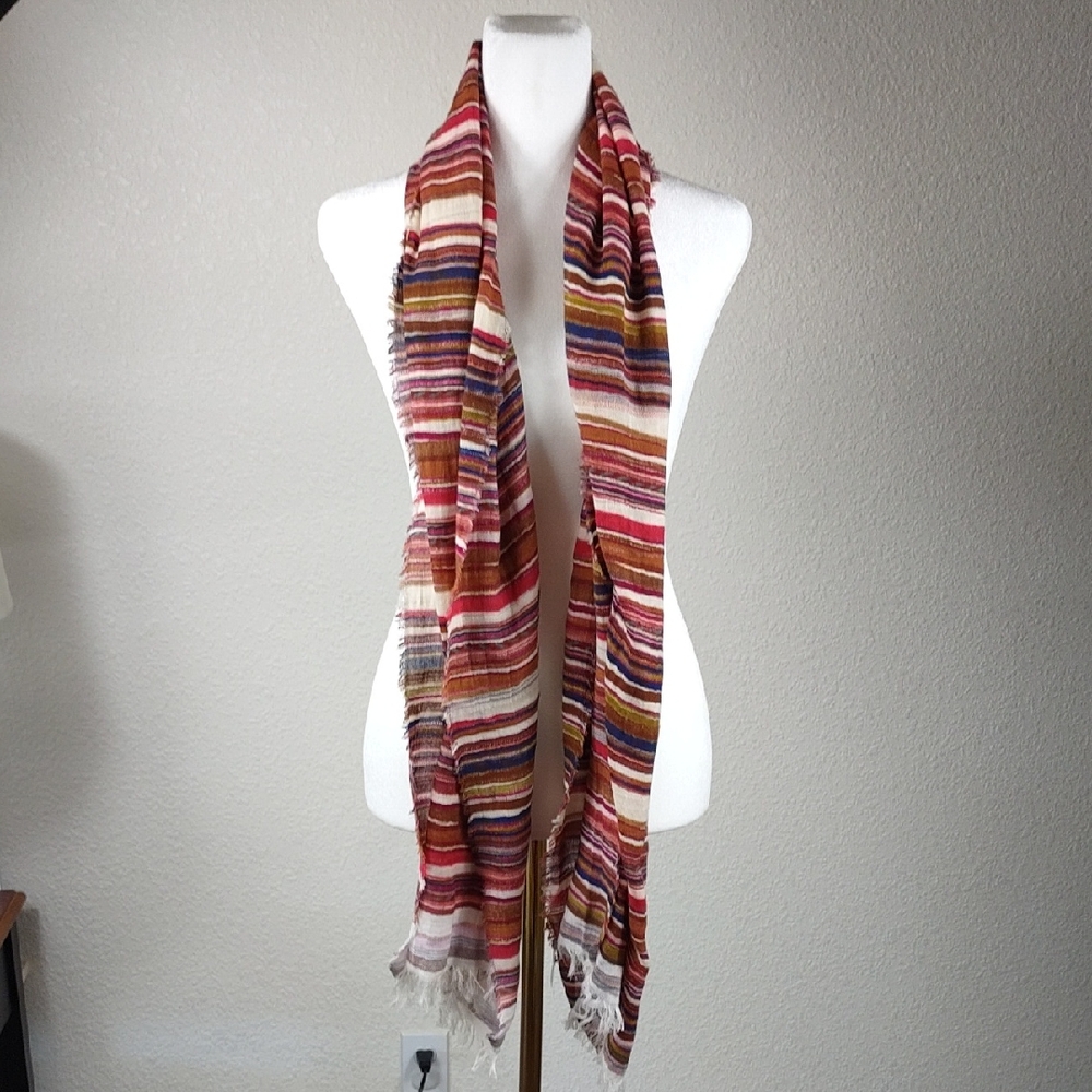 J.Jill Multi-Colored Long Scarf Fringe Striped Shawl